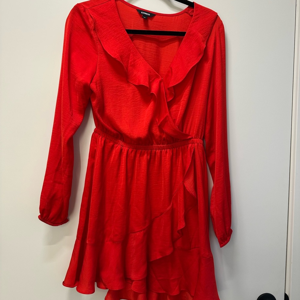 Elegant Red Long-Sleeve Dress by Express